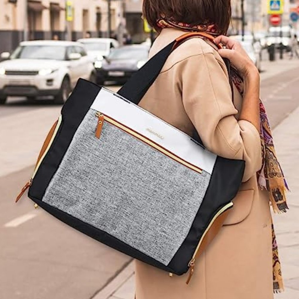 Mommore Tote Bag for Breast Pump and Diapers with Laptop Sleeve
